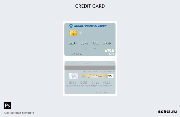 цифровая загрузка шаблона дебетовой карты Visa Woori Financial Group для Южной К